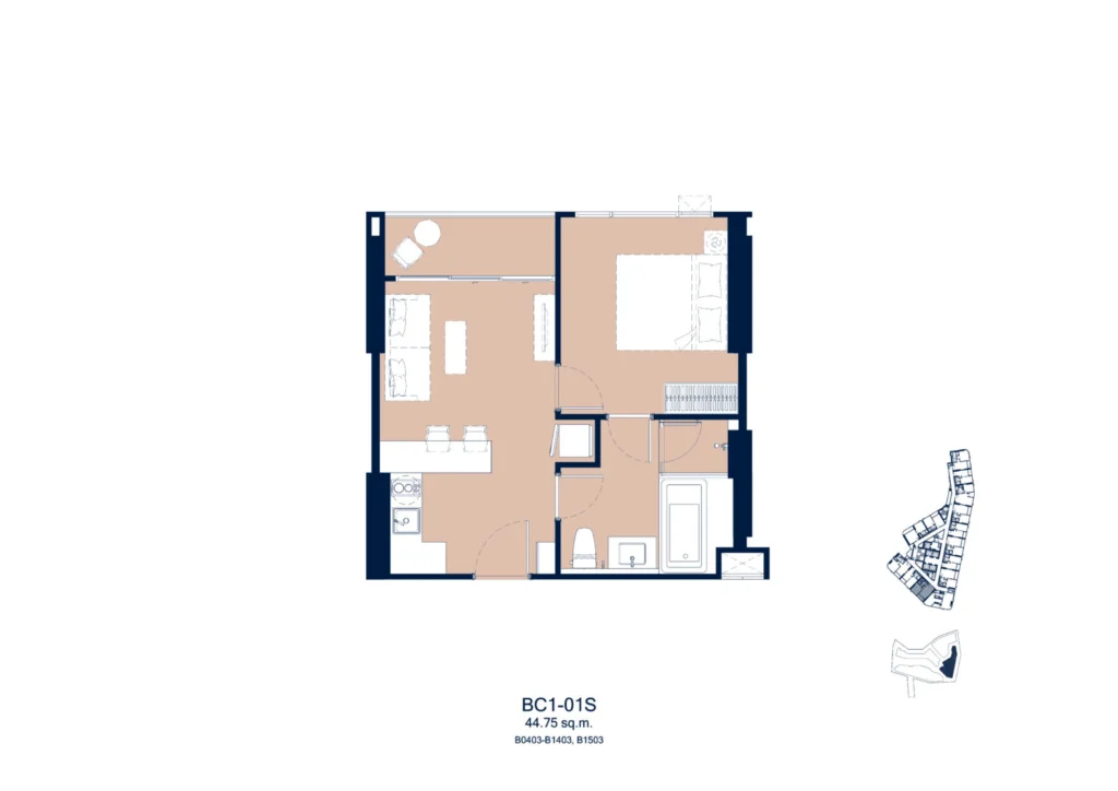 1 Bedroom 44.75 SQM